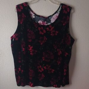 Laura Scott Black and Red Floral Tank Top Velour